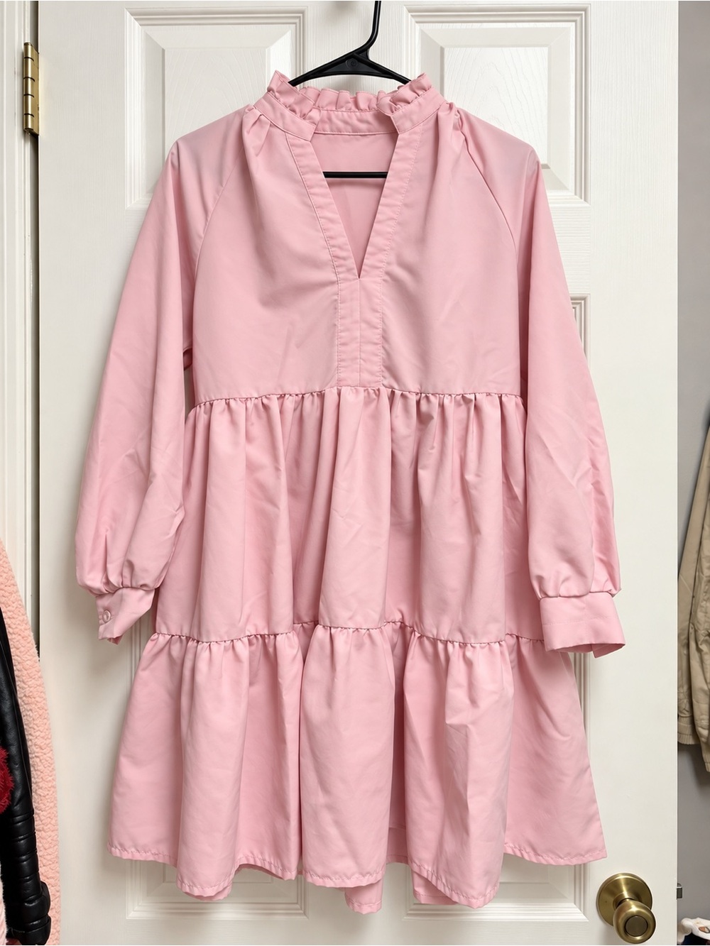 🌸 Emery Rose Pink Notch Neck Smock Dress | Tiered Long Sleeve